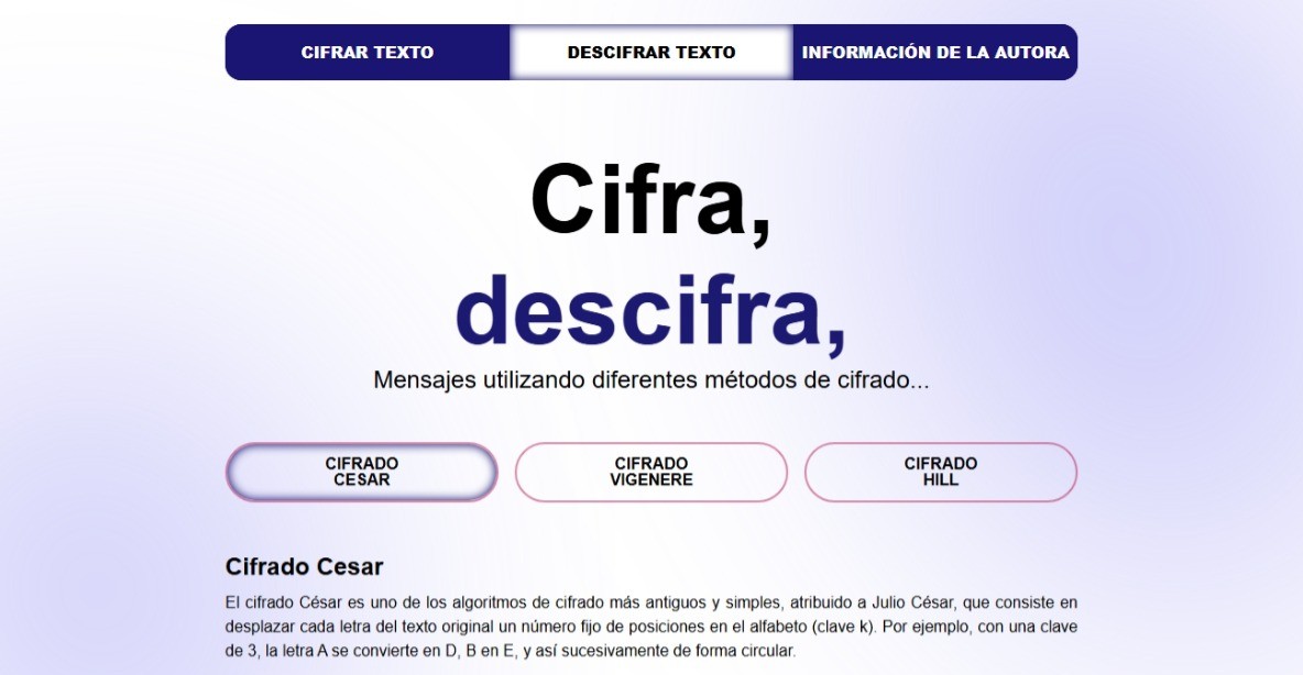 Previsualización de la página web Cifra, descifra